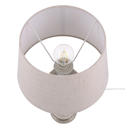 Beige White Ceramic Bedside Lamp 48cm Drum Shade Traditional
