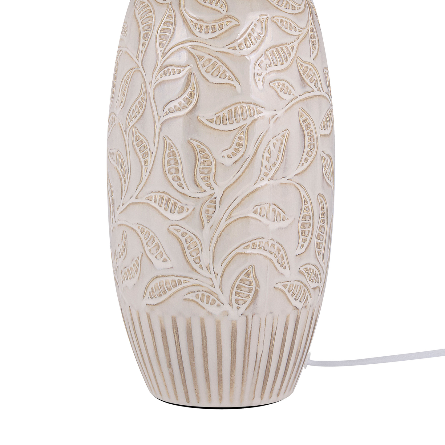 Beige Ceramic Bedside Lamp with Leaf Pattern Drum Shade 57cm