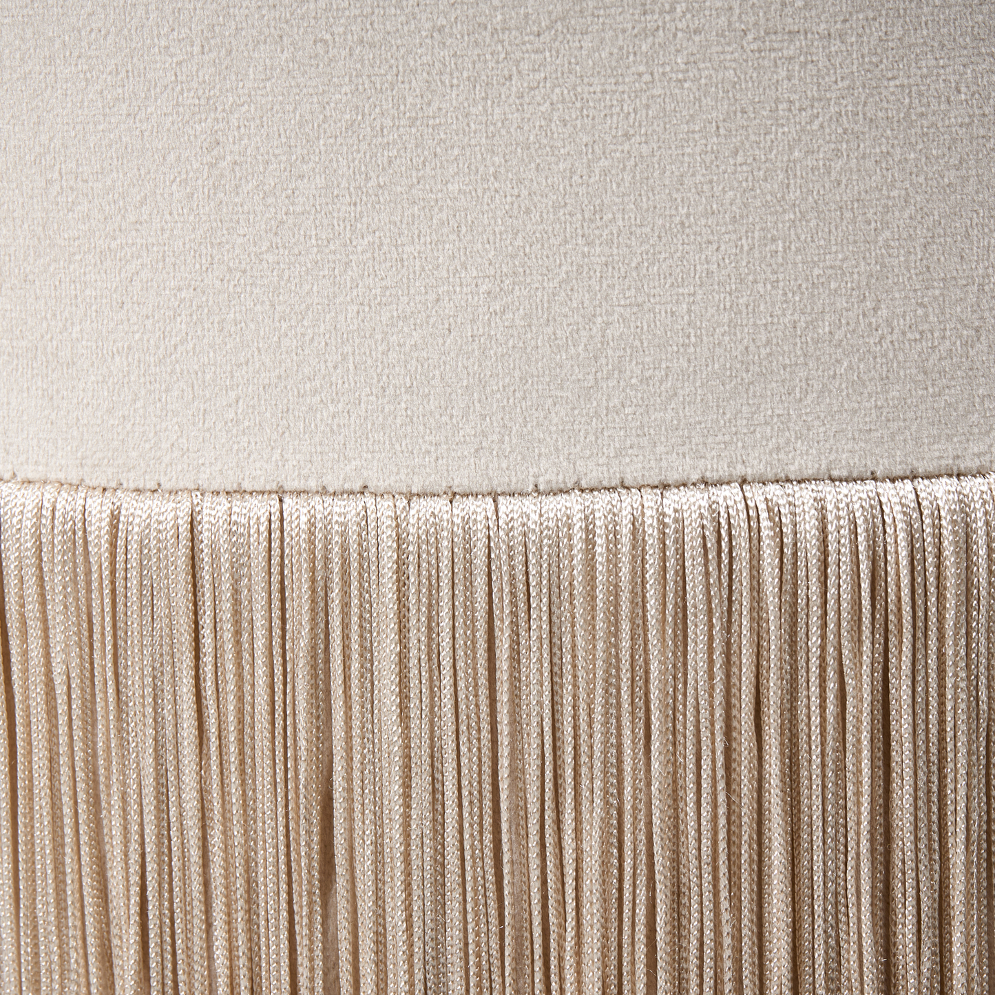 Velvet Beige Round Ottoman Pouffe With Tassels