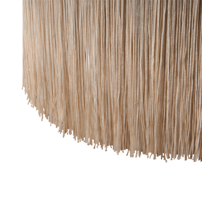 Velvet Beige Round Ottoman Pouffe With Tassels