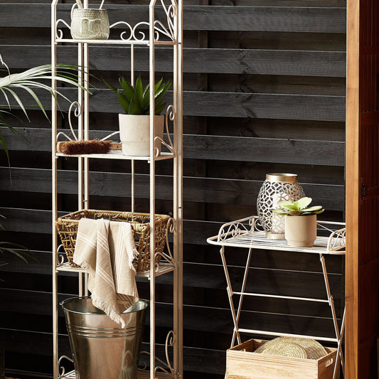 White Metal 4 Tier Free Standing Bath Shelves Vintage Style