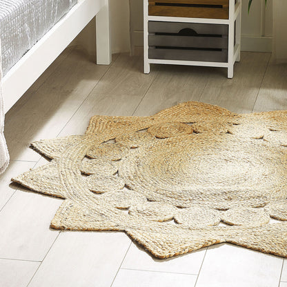 Reversible Beige Jute Round Area Rug 120cm Natural Boho