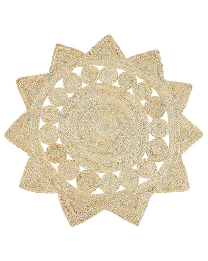Reversible Beige Jute Round Area Rug 120cm Natural Boho