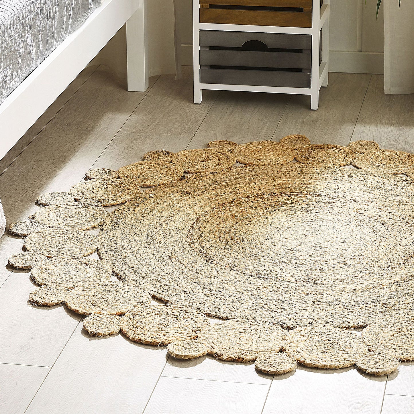 Reversible Jute Round Area Rug Beige 120cm Boho Home Decor Natural Fiber Brightens Living Rooms