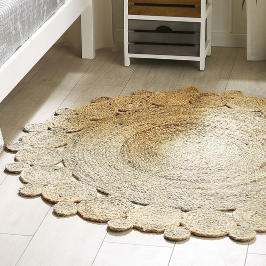 Reversible Jute Round Area Rug Beige 120cm Boho Home Decor Natural Fiber Brightens Living Rooms