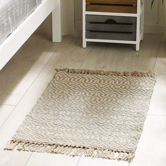 Runner Rug Beige Jute And Cotton 50 x 80 Fringed Hand Woven Boho Hallway Bedroom