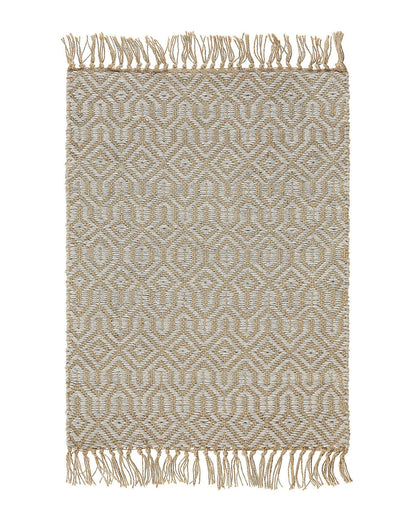 Runner Rug Beige Jute And Cotton 50 x 80 Fringed Hand Woven Boho Hallway Bedroom