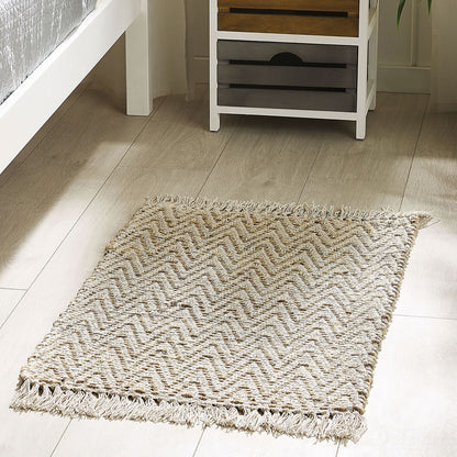 Runner Rug Beige Jute Cotton 50 x 80 Fringed Hand Woven