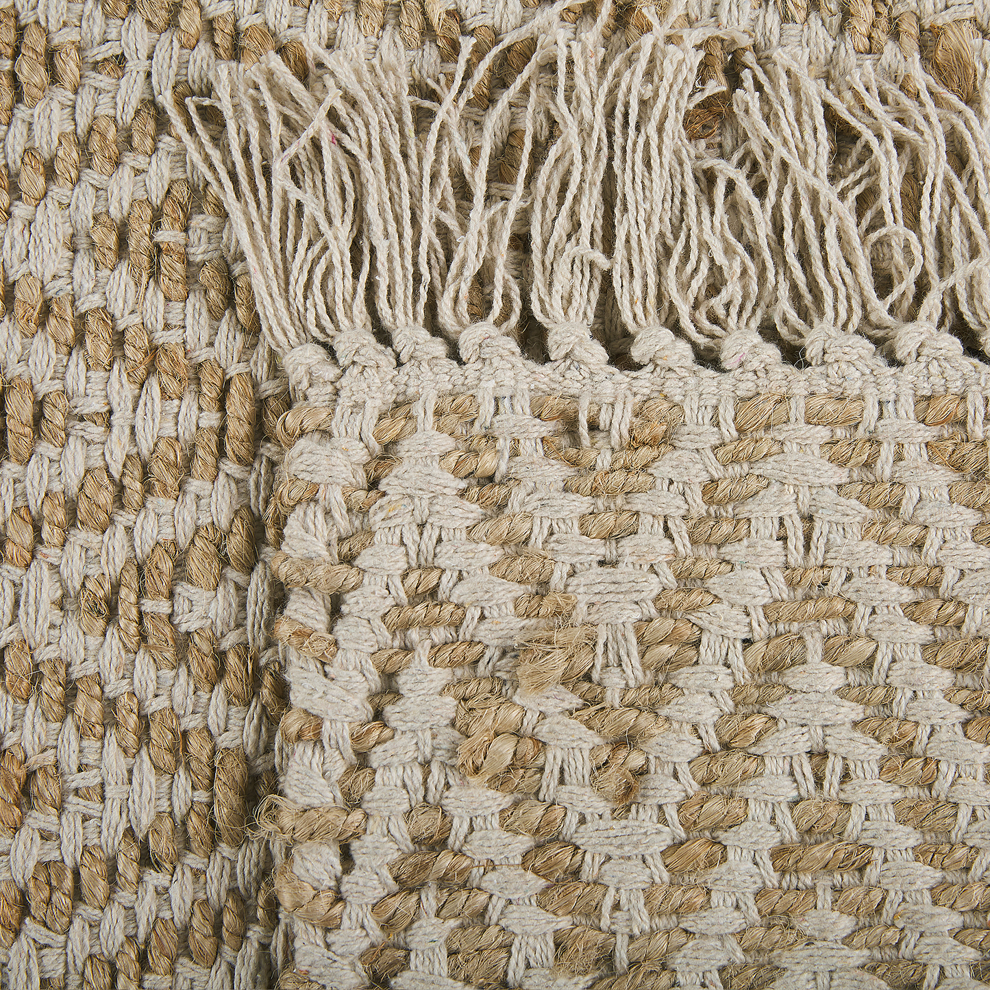 Runner Rug Beige Jute Cotton 50 x 80 Fringed Hand Woven