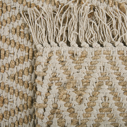 Runner Rug Beige Jute Cotton 50 x 80 Fringed Hand Woven