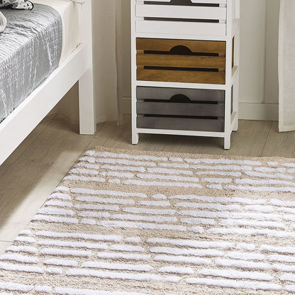 Hand Woven Shaggy Beige Cotton Area Rug 120 x 180cm Boho Bedroom Floor Decor