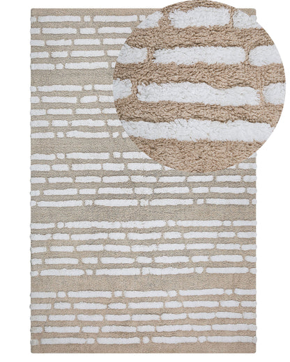 Hand Woven Shaggy Beige Cotton Area Rug 120 x 180cm Boho Bedroom Floor Decor
