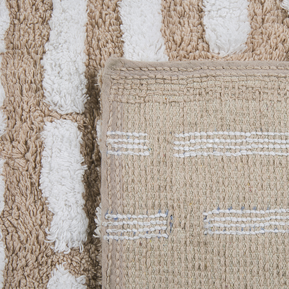 Hand Woven Shaggy Beige Cotton Area Rug 120 x 180cm Boho Bedroom Floor Decor