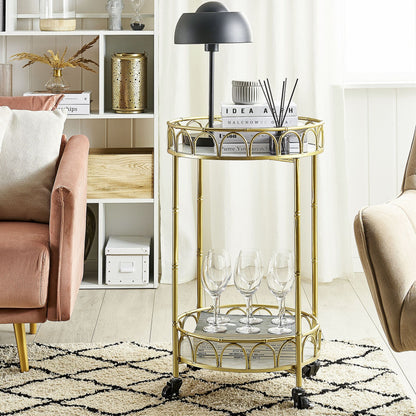 Home Kitchen Trolley Bar Cart Gold Iron Frame Marble Effect Tops With Castors