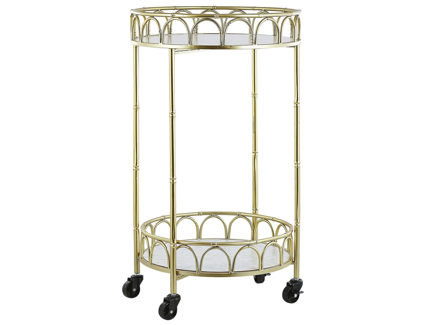 Home Kitchen Trolley Bar Cart Gold Iron Frame Marble Effect Tops With Castors