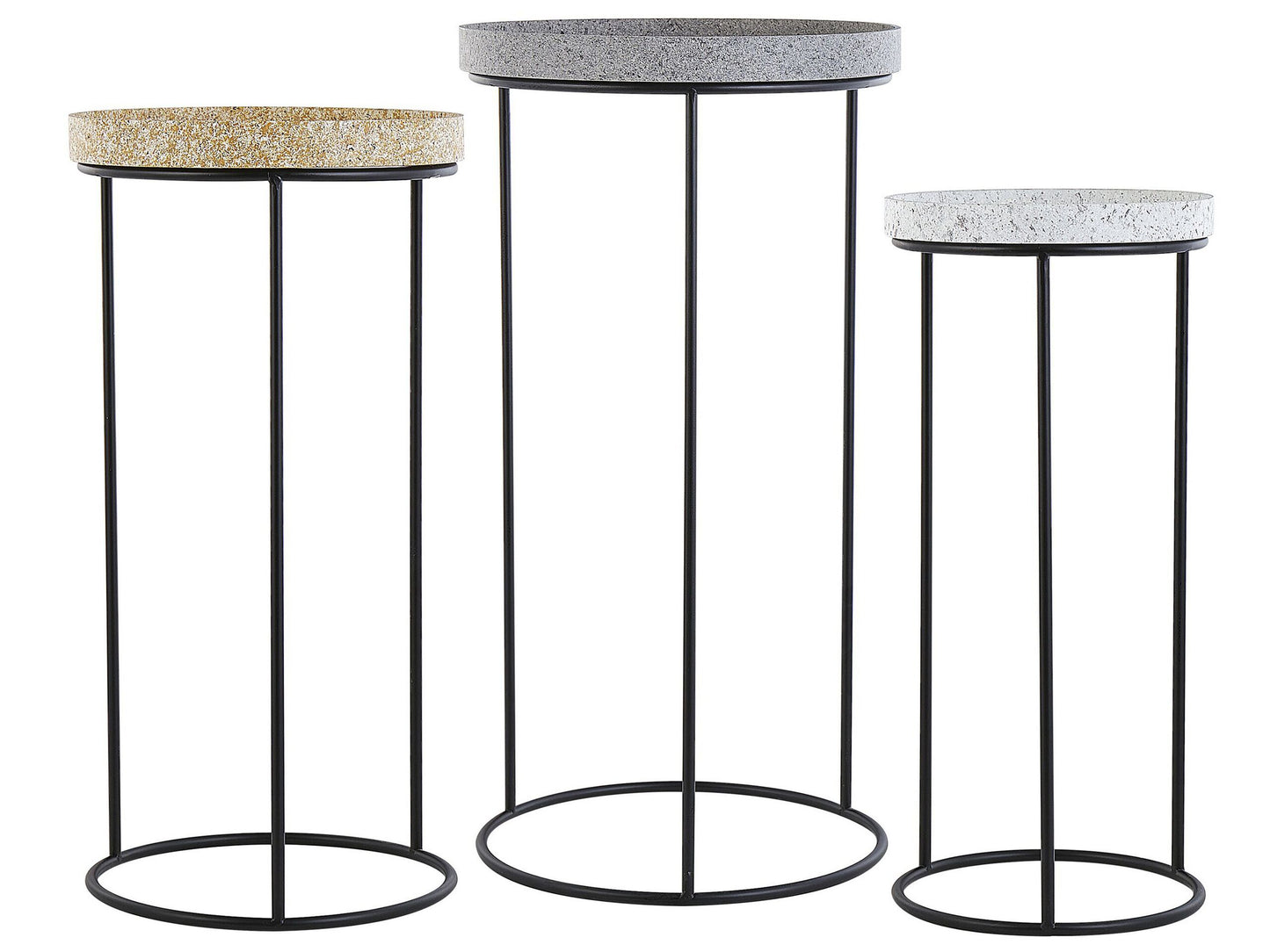 Three Piece Marble Effect Side Tables Openwork Black Frame