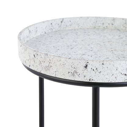 Three Piece Marble Effect Side Tables Openwork Black Frame