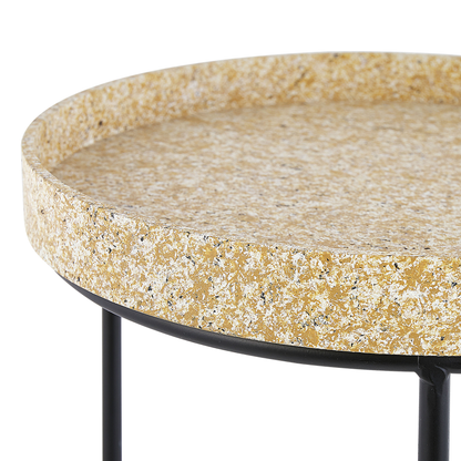 Three Piece Marble Effect Side Tables Openwork Black Frame