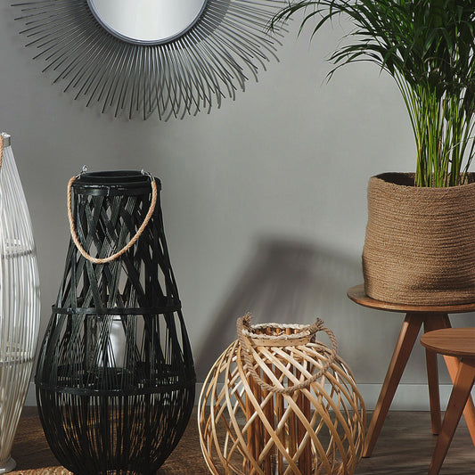 Lantern Light Willow Wood and Glass 41cm Round Indoor Outdoor Scandinavian Decor