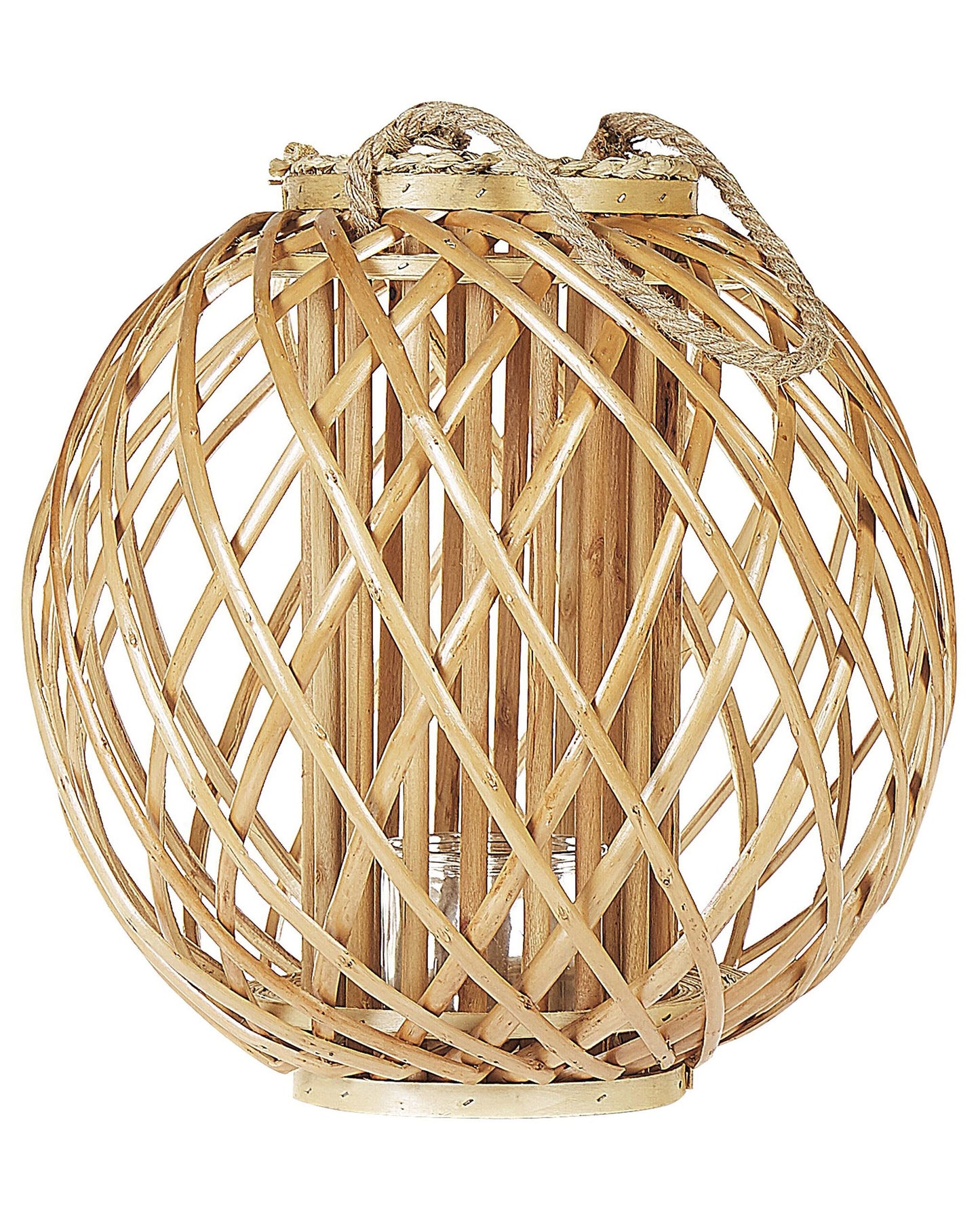 Lantern Light Willow Wood and Glass 41cm Round Indoor Outdoor Scandinavian Decor