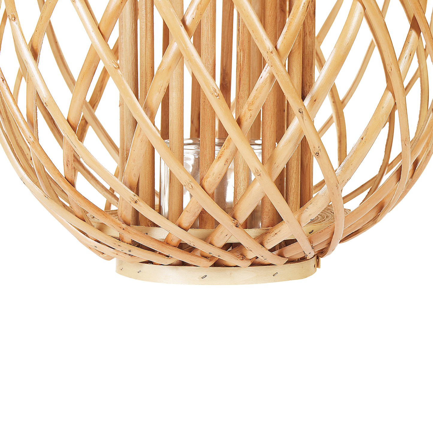 Lantern Light Willow Wood and Glass 41cm Round Indoor Outdoor Scandinavian Decor