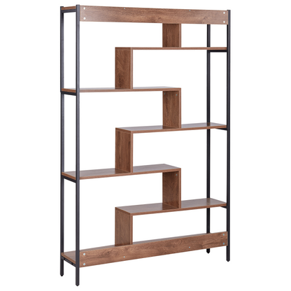 6 Tier Bookcase Openback Dark Brown Wood With Black Metal Frame