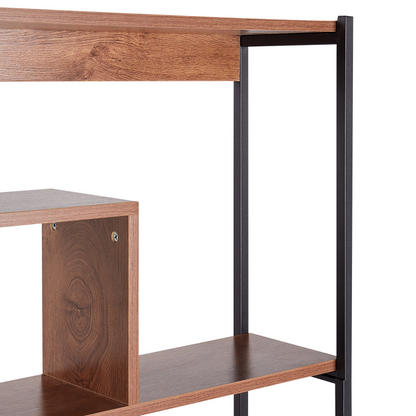6 Tier Bookcase Openback Dark Brown Wood With Black Metal Frame