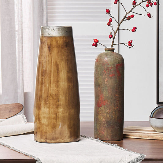 Decorative Vase Dark Brown Terracotta Distressed Silver