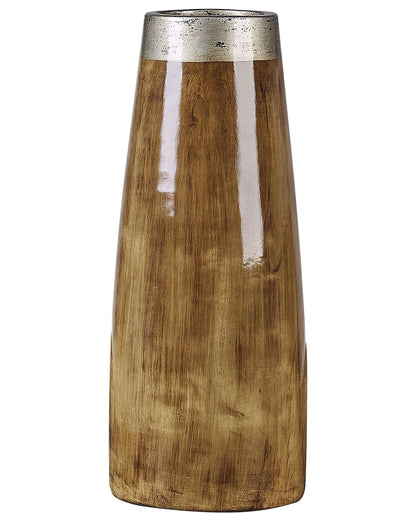 Decorative Vase Dark Brown Terracotta Distressed Silver