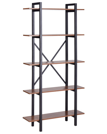 Industrial Bookcase 5 Tier Open Back Steel Frame Dark Brown Black Finish With Adjustable Feet