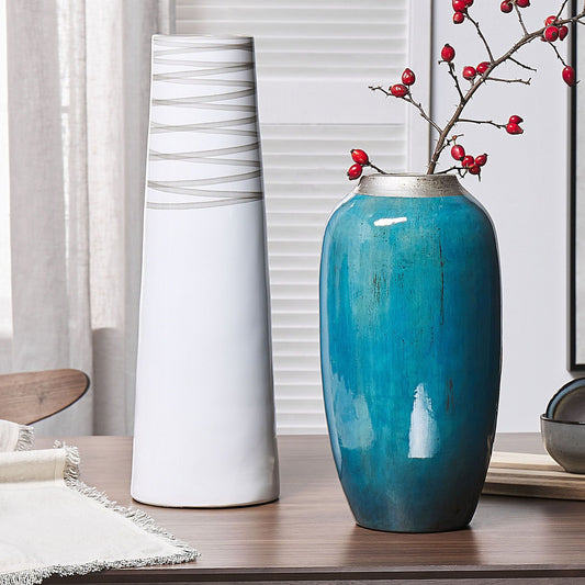 Terracotta Co Decorative Vase White Handcrafted Elegant Modern