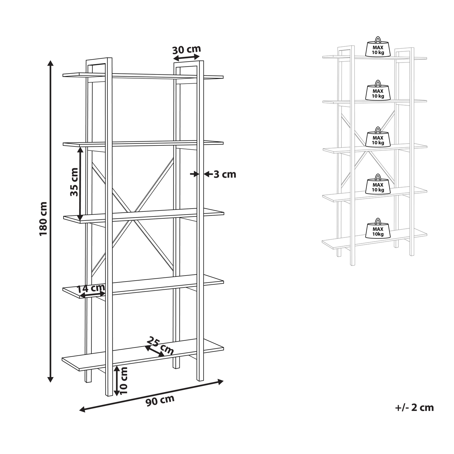 Industrial Bookcase 5 Tier Open Back Steel Frame Dark Brown Black Finish With Adjustable Feet