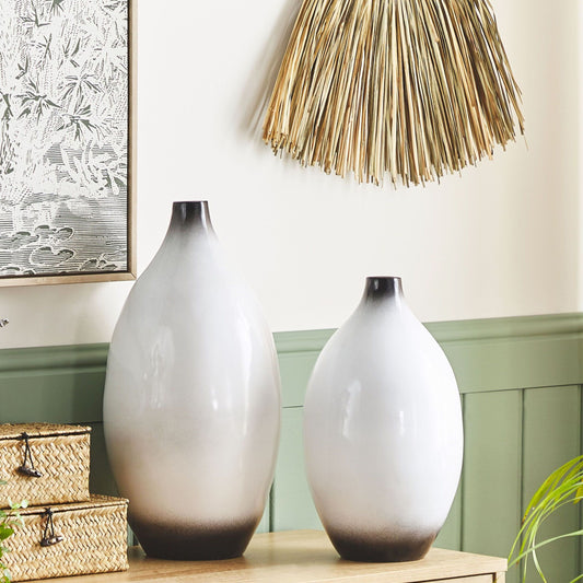 Decorative Vase Black White 46cm Terracotta Elegant Modern