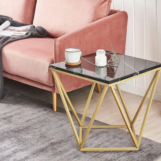Side End Table Black Marble Finish Gold Metal Frame 50 x 50