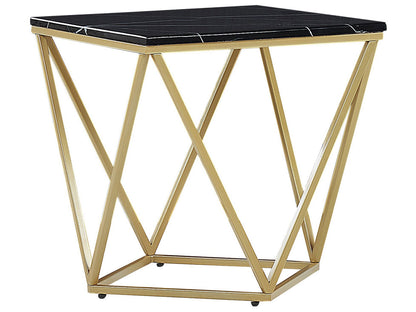 Side End Table Black Marble Finish Gold Metal Frame 50 x 50