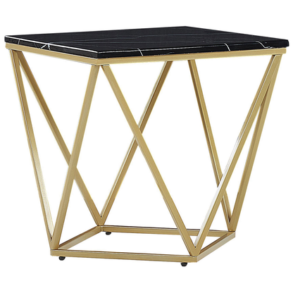 Side End Table Black Marble Finish Gold Metal Frame 50 x 50