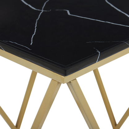 Side End Table Black Marble Finish Gold Metal Frame 50 x 50