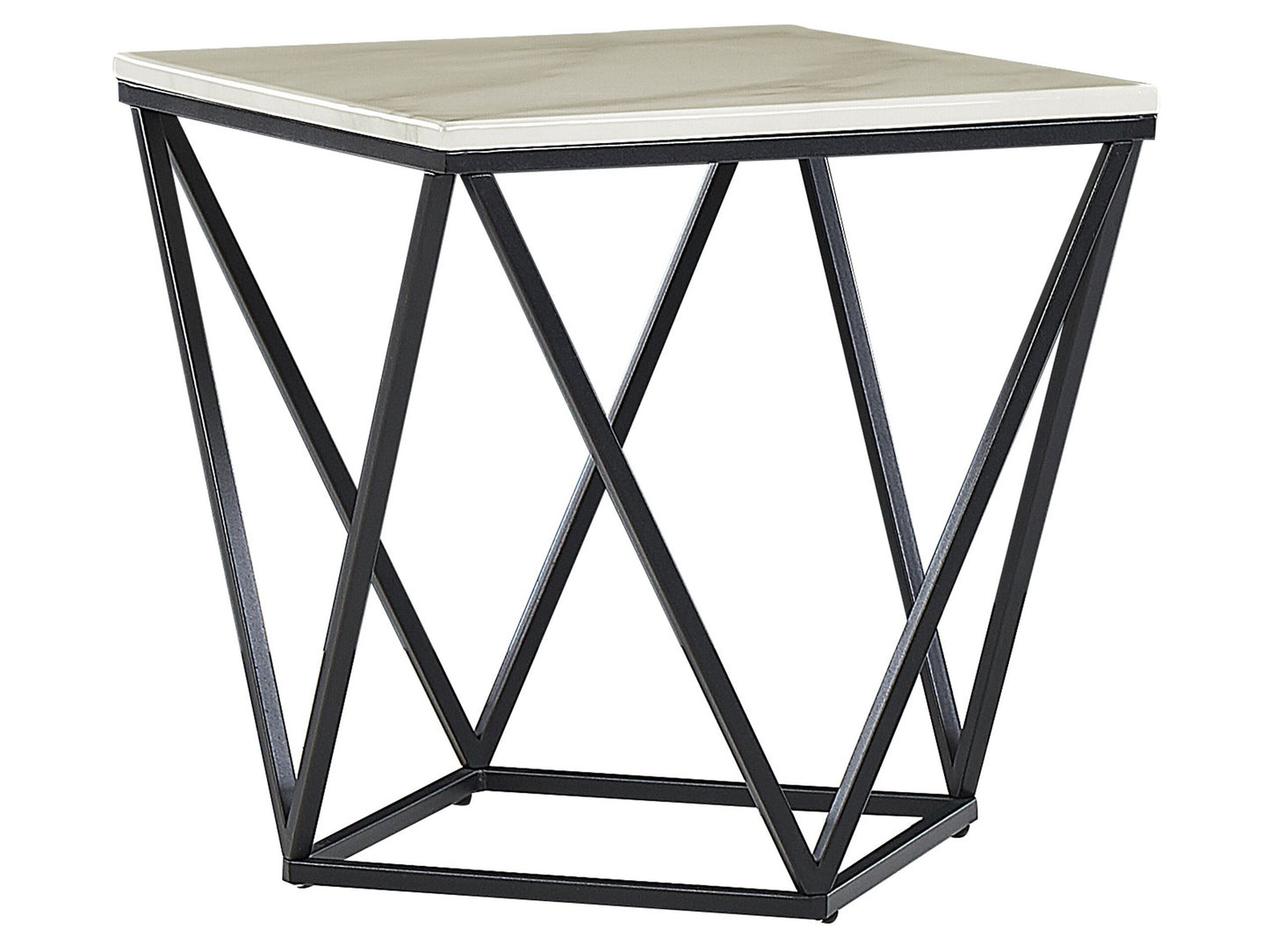 Side End Table 50 x 50cm Beige Marble Finish With Black Metal Frame Glamorous Design