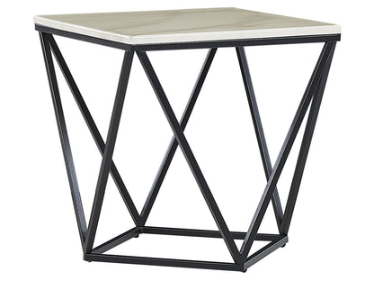 Side End Table 50 x 50cm Beige Marble Finish With Black Metal Frame Glamorous Design