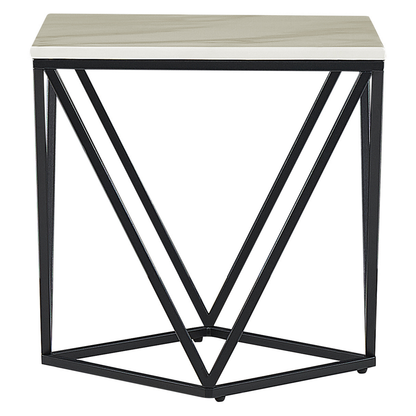 Side End Table 50 x 50cm Beige Marble Finish With Black Metal Frame Glamorous Design