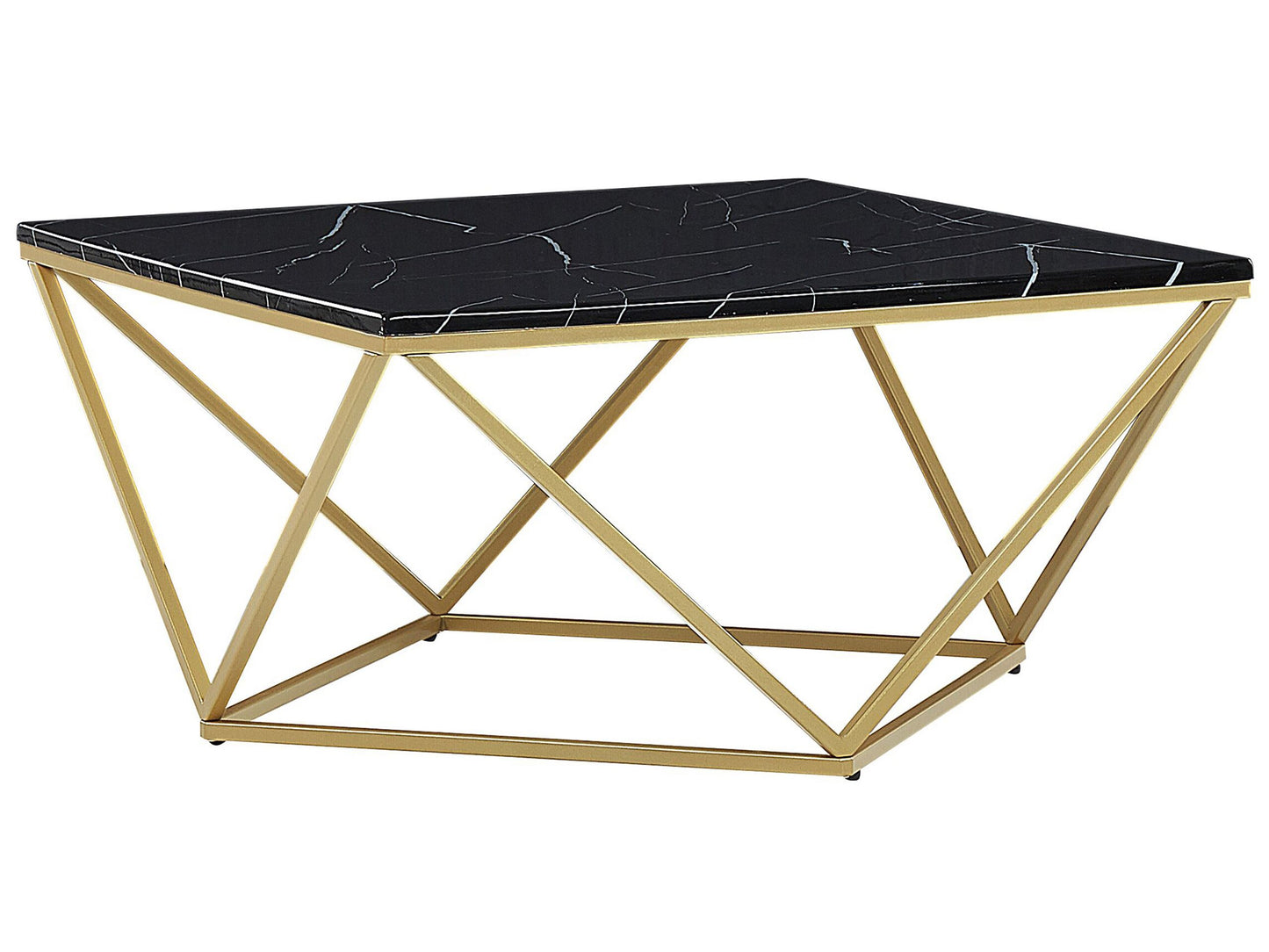 Coffee Table Black Marble Top Gold Metal Base 80 x 80cm