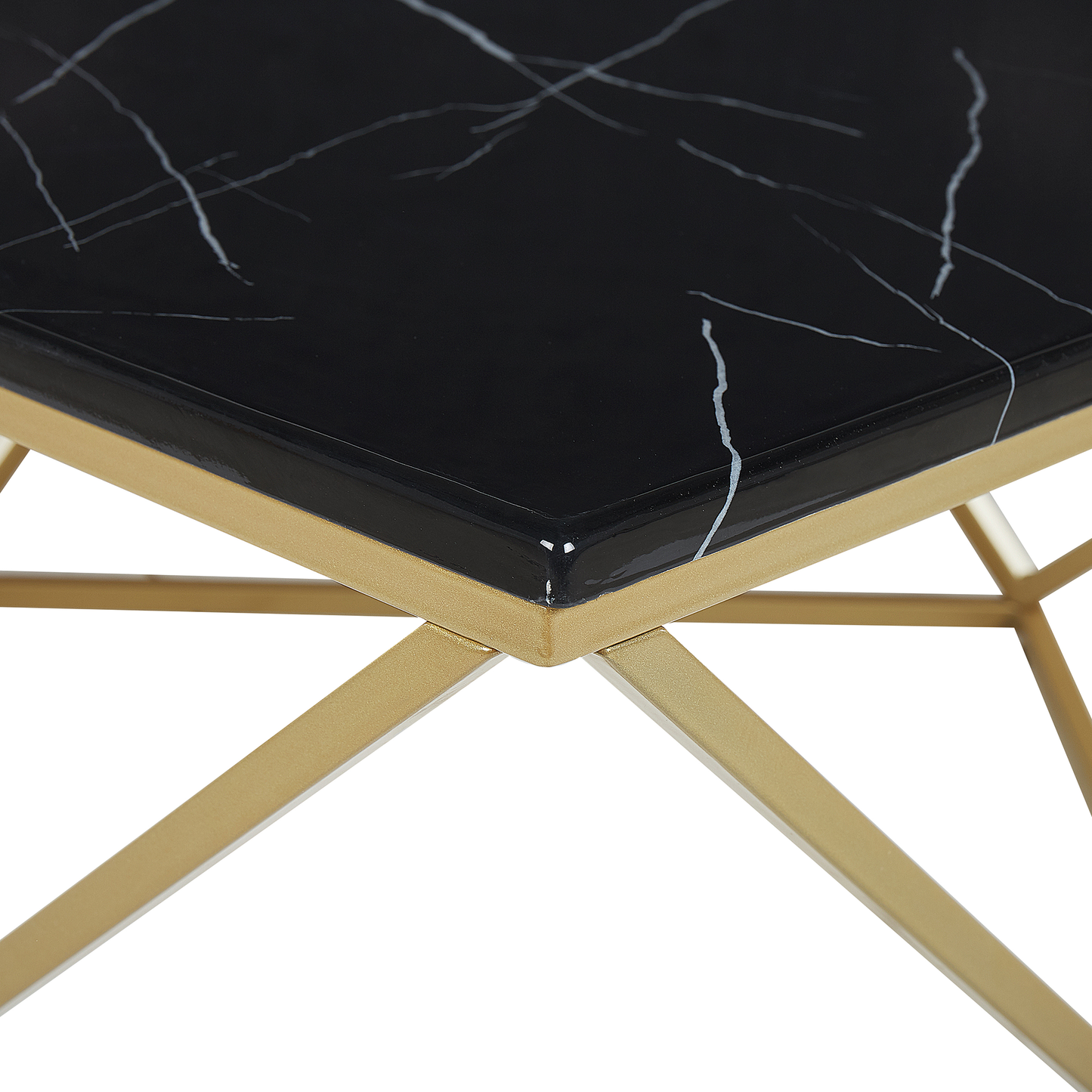 Coffee Table Black Marble Top Gold Metal Base 80 x 80cm