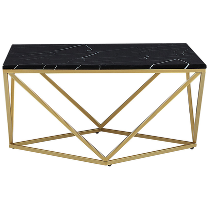 Coffee Table Black Marble Top Gold Metal Base 80 x 80cm