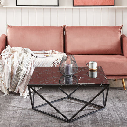 Glamorous Design Coffee Table Black Marble Top 80cm Metal Base