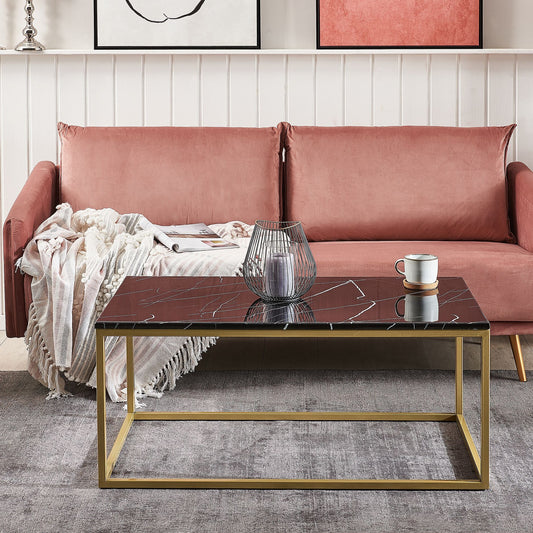 Industrial Glam Coffee Table Black Marble Effect Gold Legs 100 x 60cm