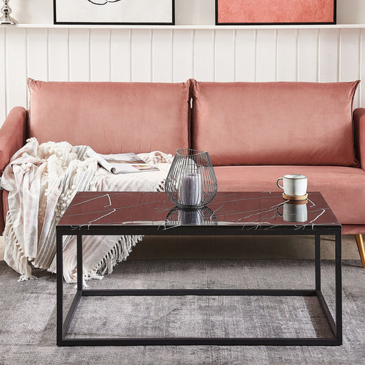 Era Black Marble Effect Coffee Table Industrial Glam 100 x 60cm