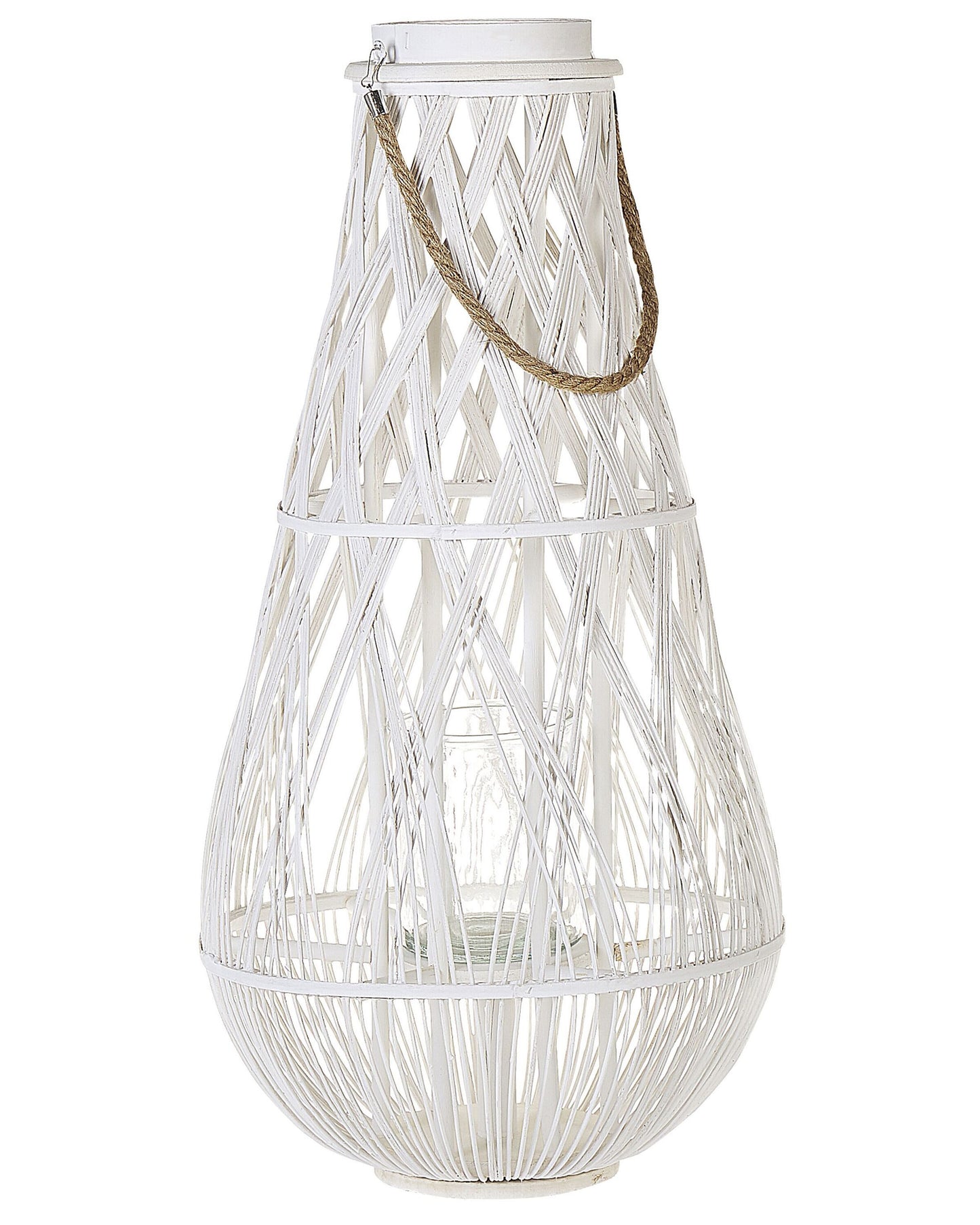 Lantern White Bamboo Wood Glass 75cm Indoor Outdoor