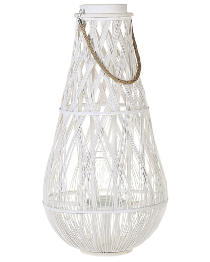 Lantern White Bamboo Wood Glass 75cm Indoor Outdoor