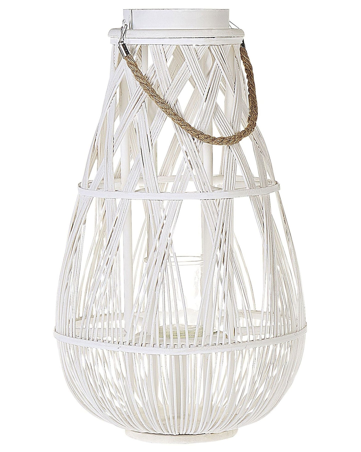 Lantern White Bamboo Wood Glass 56cm Indoor Outdoor Scandinavian Style Room Decor