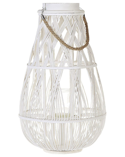 Lantern White Bamboo Wood Glass 56cm Indoor Outdoor Scandinavian Style Room Decor